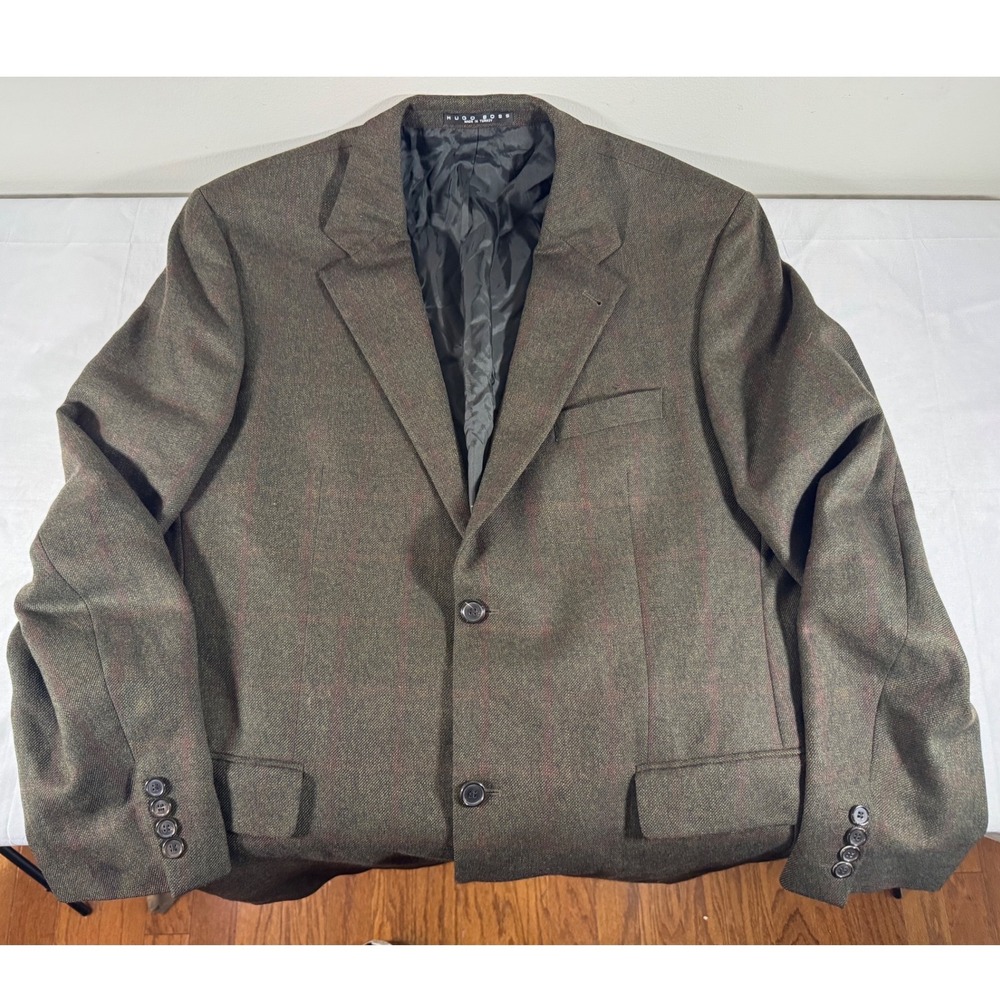 Hugo Boss Mens Blazer Olive Brown Red Pinstripe Two Button Sport Coat
